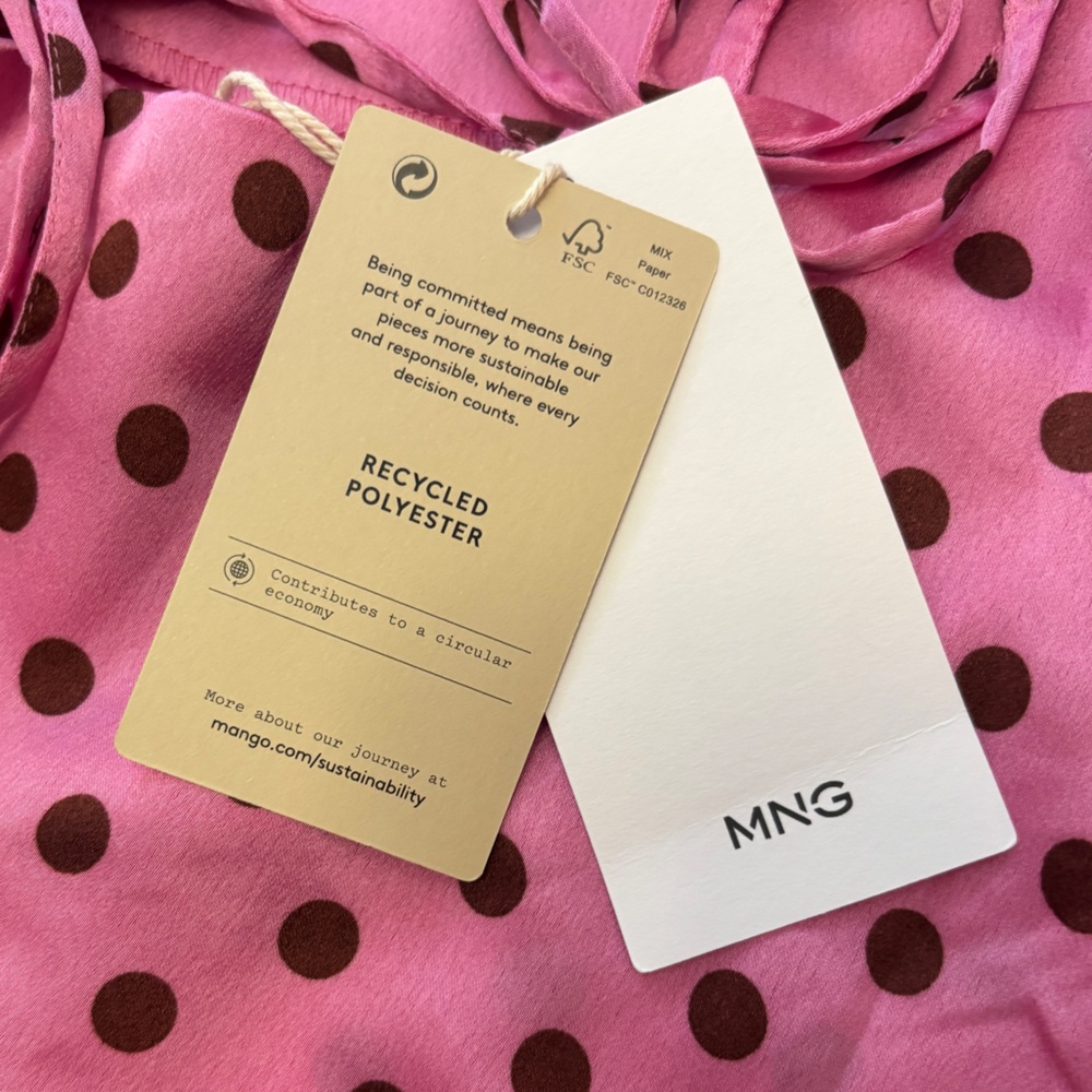 NWT Mango Pink and Brown Polka Dot Midi Satin Dress size S - Picture 13 of 13